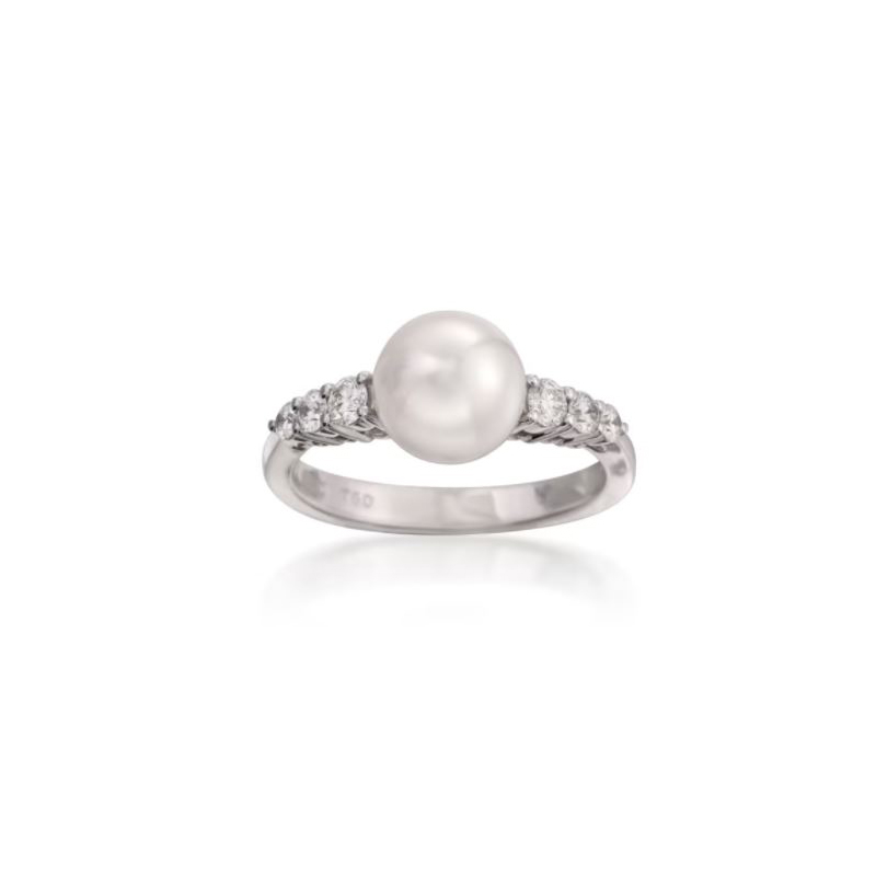 Vintage Mikimoto 18 Karat White Gold Pearl And Diamond Ring